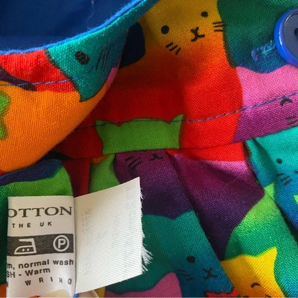 Vintage 90s handmade 100% cotton colorful rainbow cat print girl’s dress jumper - Picture 14 of 15